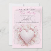 Blush Heart Galentine Tea Party Soft Romance Charm 招待状 (正面)