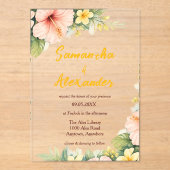 Blush Hibiscus Tropical Floral アクリル招待状 (正面)