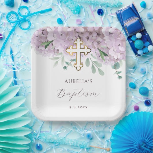 Blush Hydrangea Baptism ペーパープレート (パーティー)