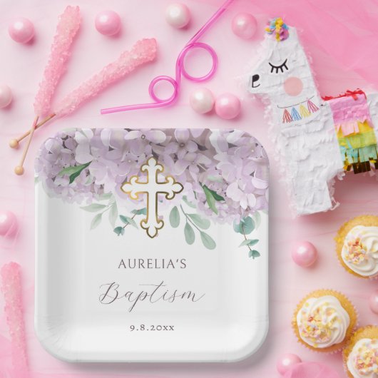 Blush Hydrangea Baptism ペーパープレート (パーティー)
