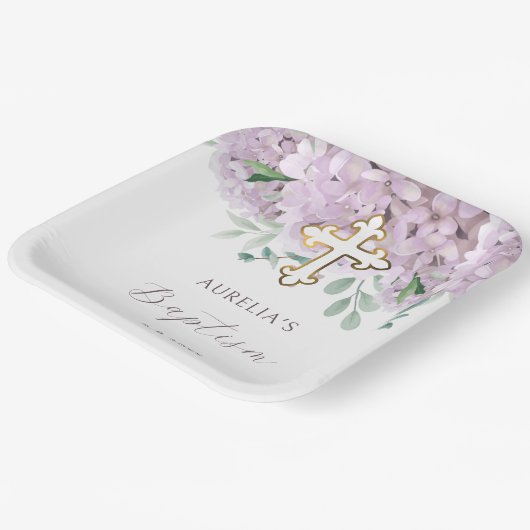 Blush Hydrangea Baptism ペーパープレート (傾斜あり)