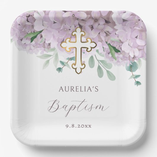 Blush Hydrangea Baptism ペーパープレート (正面)