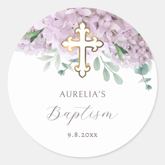 Blush Hydrangea Baptism Sticker ラウンドシール (正面)