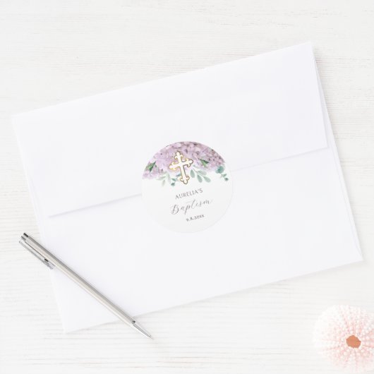 Blush Hydrangea Baptism Sticker ラウンドシール (封筒)