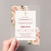 Blush Ivory dusty rose florals cleFirst Communion アクリル招待状 (インサイチュ (ポータブル))
