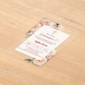 Blush Ivory dusty rose florals cleFirst Communion アクリル招待状 (レイダウン)
