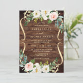 Blush Ivory Floral Pretty Rustic Wood Wedding 招待状 (スタンド正面)