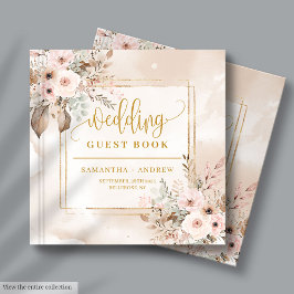 Blush Ivory Gold Floral Frame Wedding Guest Book ゲストブック