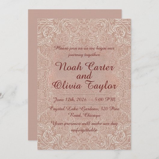 Blush Lace Elegant Wedding Invitation 招待状 (正面/裏面)