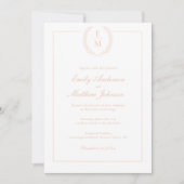 Blush Laurel Monogram Wedding Invitation QR Code 招待状 (正面)