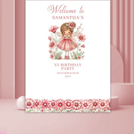 Blush Magical Fairy Flowers 3rd Birthday Backdrop タペストリー