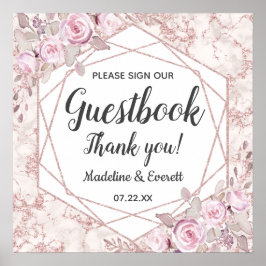 Blush Marble Floral Sign Our Guestbook Table Sign ポスター