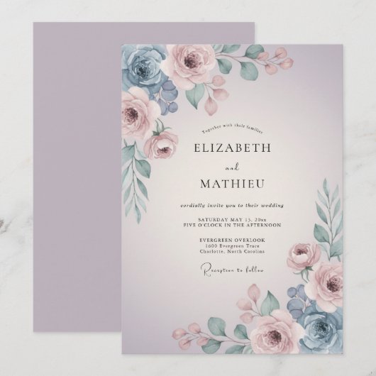 Blush Mauve Artistic Spring Wedding 招待状 (正面/裏面)