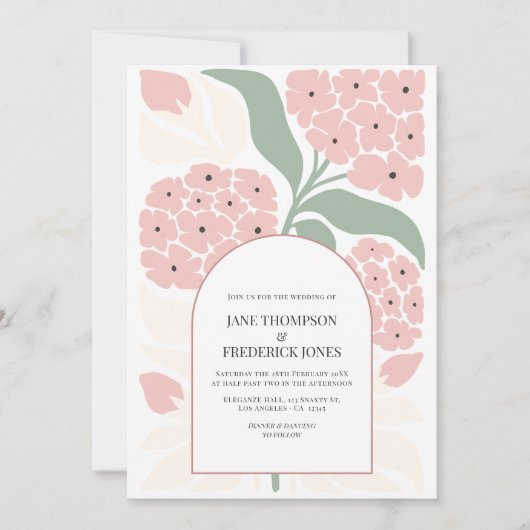 Blush Meadow Abstract Floral Modern Spring Wedding 招待状 (正面)