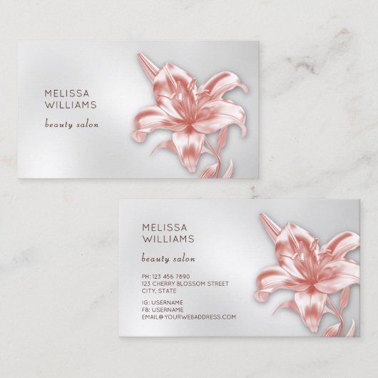 Blush Metallic 3D Lily Flower 名刺 (正面/裏面)