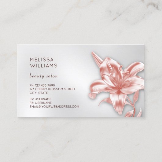 Blush Metallic 3D Lily Flower 名刺 (裏面)