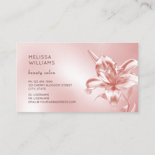 Blush Metallic 3D Lily Flower 名刺 (裏面)