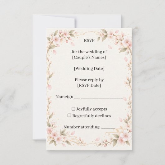 Blush Mountain Cherry Blossom Wedding RSVP Card (正面)