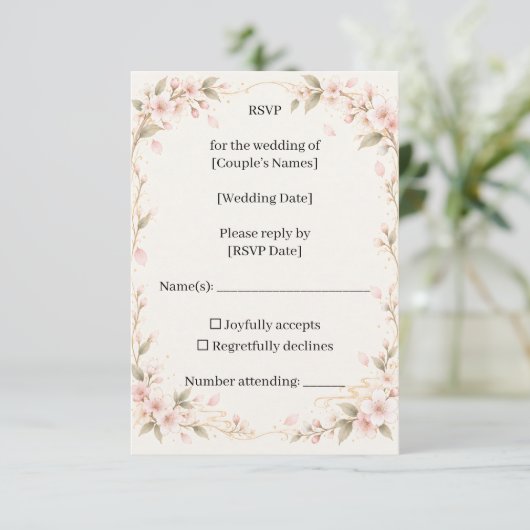 Blush Mountain Cherry Blossom Wedding RSVP Card (スタンド正面)