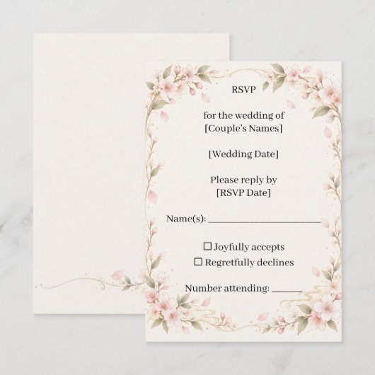 Blush Mountain Cherry Blossom Wedding RSVP Card (正面/裏面)