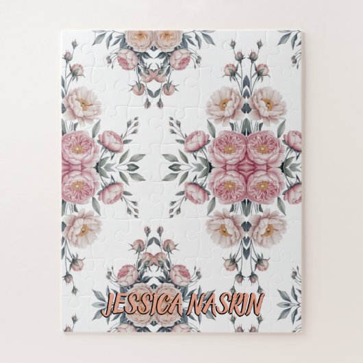 Blush Navy Blue Soft Pastel Pink Floral ジグソーパズル (縦)