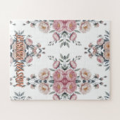 Blush Navy Blue Soft Pastel Pink Floral ジグソーパズル (横)