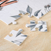 Blush Navy Blue Soft Pastel Pink Floral ジグソーパズル (側面)