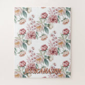 Blush Navy Blue Soft Pastel Pink Floral ジグソーパズル (縦)