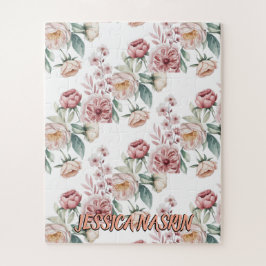 Blush Navy Blue Soft Pastel Pink Floral ジグソーパズル