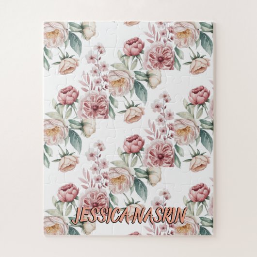 Blush Navy Blue Soft Pastel Pink Floral ジグソーパズル (縦)