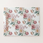 Blush Navy Blue Soft Pastel Pink Floral ジグソーパズル (横)