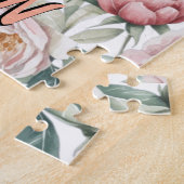 Blush Navy Blue Soft Pastel Pink Floral ジグソーパズル (側面)