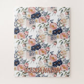 Blush Navy Blue Soft Pastel Pink Floral ジグソーパズル (縦)