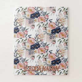 Blush Navy Blue Soft Pastel Pink Floral ジグソーパズル