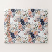 Blush Navy Blue Soft Pastel Pink Floral ジグソーパズル (横)
