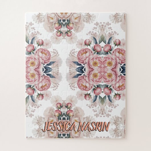 Blush Navy Blue Soft Pastel Pink Floral ジグソーパズル (縦)