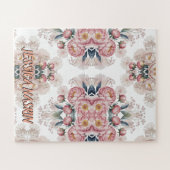 Blush Navy Blue Soft Pastel Pink Floral ジグソーパズル (横)