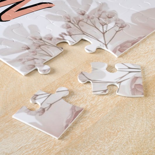 Blush Navy Blue Soft Pastel Pink Floral ジグソーパズル (側面)