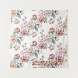 Blush Navy Blue Soft Pastel Pink Floral タペストリー