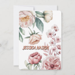 Blush Navy Blue Soft Pastel Pink Floral ノートカード