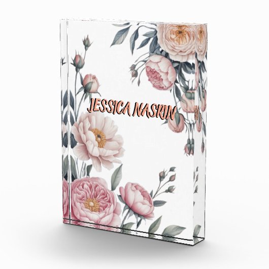 Blush Navy Blue Soft Pastel Pink Floral フォトブロック (右)