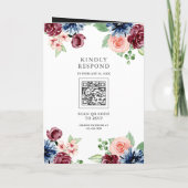 Blush Navy Burgundy Floral Black QR Code Wedding 招待状 (裏面)