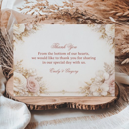 Blush Neutral Floral Elegant サンキューカード