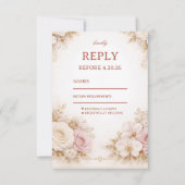Blush Neutral Floral Elegant 出欠カード (正面)