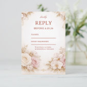 Blush Neutral Floral Elegant 出欠カード (スタンド正面)