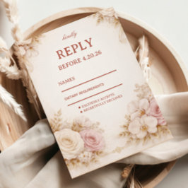 Blush Neutral Floral Elegant 出欠カード