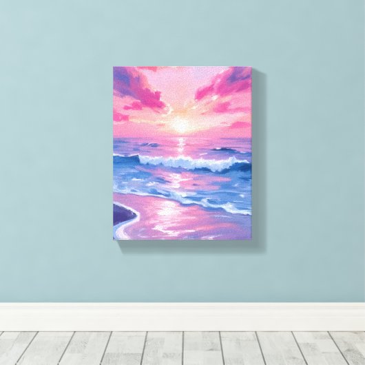 Blush Ocean Sunset Waves Watercolor キャンバスプリント (インサイチュ (ウッドフロア))