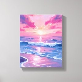 Blush Ocean Sunset Waves Watercolor キャンバスプリント