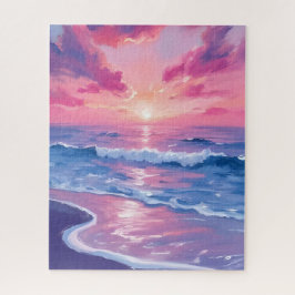 Blush Ocean Sunset Waves Watercolor ジグソーパズル