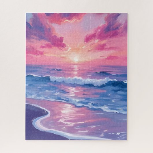 Blush Ocean Sunset Waves Watercolor ジグソーパズル (縦)